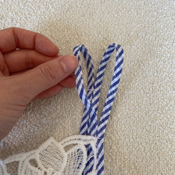 Zara Basic Tiered Chambray Striped Lace Eyelet Sleeveless top XS - Picture 6 of 11